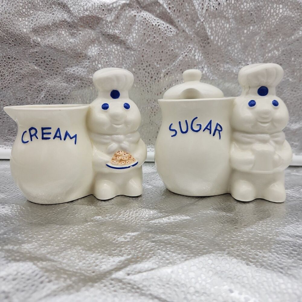 Ceramic Pillsbury Poppin' Fresh Doughboy Sugar & Creamer Set 1999 No Spoon READ